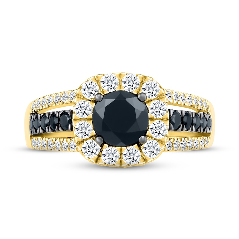 Main Image 2 of Black & White Diamond Engagement Ring 1-3/8 ct tw Round-cut 10K Yellow Gold