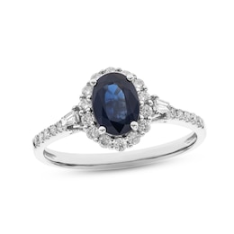Blue Sapphire & Diamond Engagement Ring 1/3 ct tw Oval, Baguette & Round-cut 14K White Gold