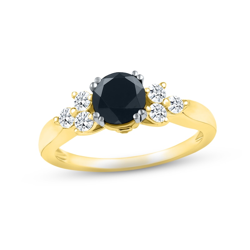 Black & White Diamond Engagement Ring 1-1/6 ct tw Round-cut 10K Yellow ...