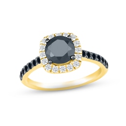 Black & White Diamond Engagement Ring 1-3/8 ct tw Round-cut 10K Yellow Gold