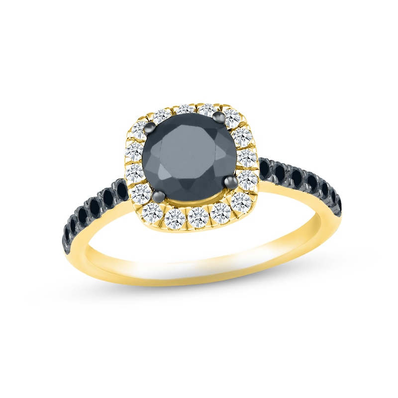 Black & White Diamond Engagement Ring 1-3/8 ct tw Round-cut 10K Yellow ...