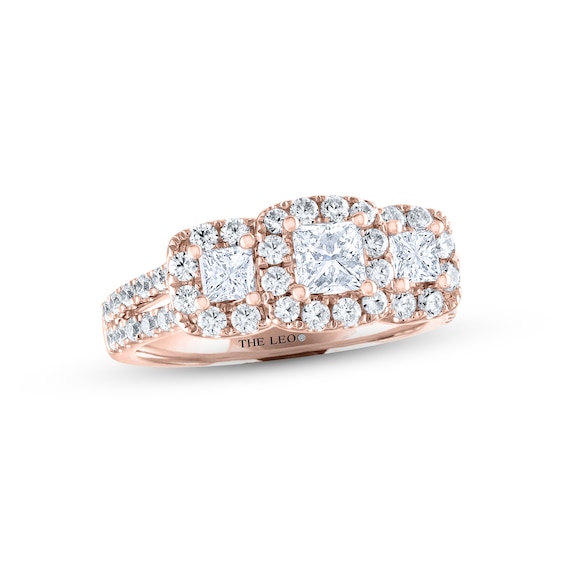 THE LEO Diamond Three-Stone Engagement Ring 1-1/3 ct tw Princess & Round-cut 14K Rose Gold