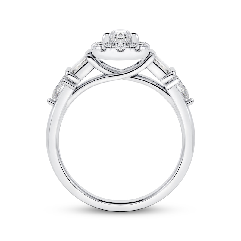 Main Image 3 of Diamond Engagement Ring 1-1/4 ct tw Pear, Round & Baguette-cut 14K White Gold