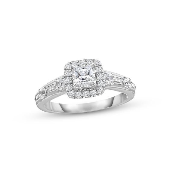 Diamond Engagement Ring 1 ct tw Princess, Round & Baguette-cut 14K White Gold