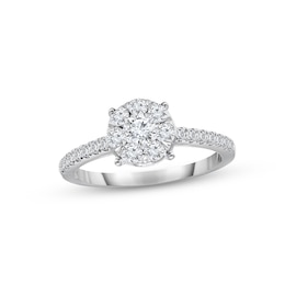 Multi-Diamond Center Engagement Ring 1 ct tw Round-cut 14K White Gold