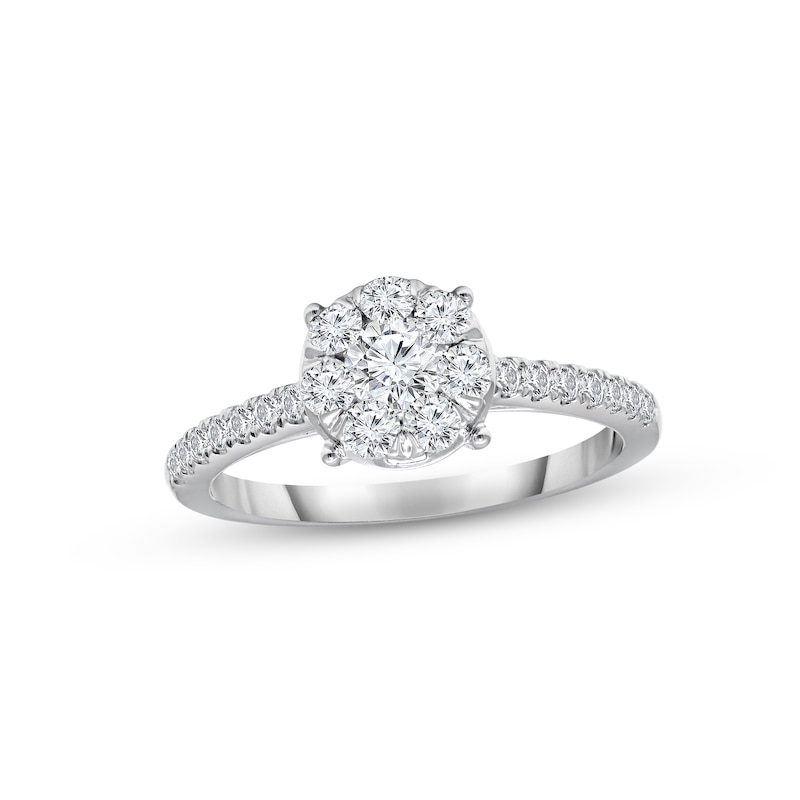 Multi-Diamond Center Engagement Ring 1 ct tw Round-cut 14K White Gold