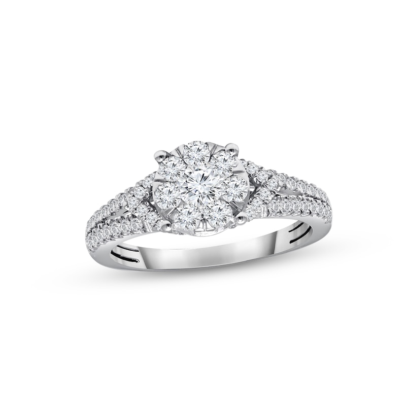 Main Image 1 of Multi-Diamond Center Engagement Ring 1 ct tw Round-cut 14K White Gold