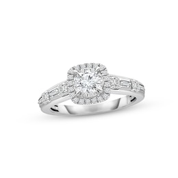 Diamond Engagement Ring 1 ct tw Round & Baguette-cut 14K White Gold