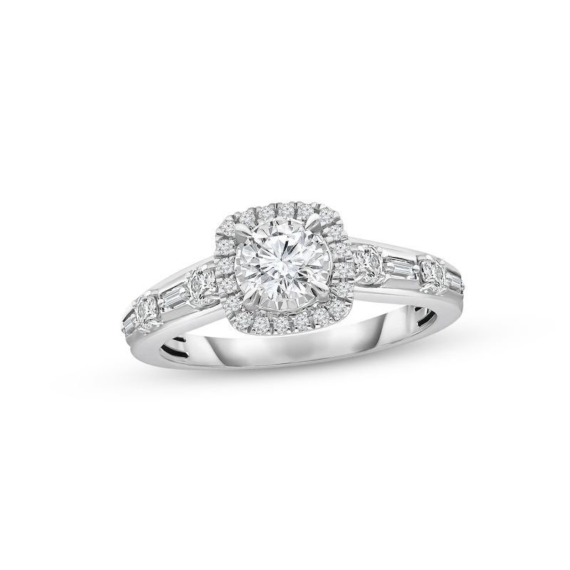 Main Image 1 of Diamond Engagement Ring 1 ct tw Round & Baguette-cut 14K White Gold