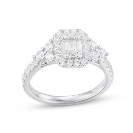 Multi-Diamond Center Engagement Ring 1 ct tw Baguette & Round-cut 14K White Gold