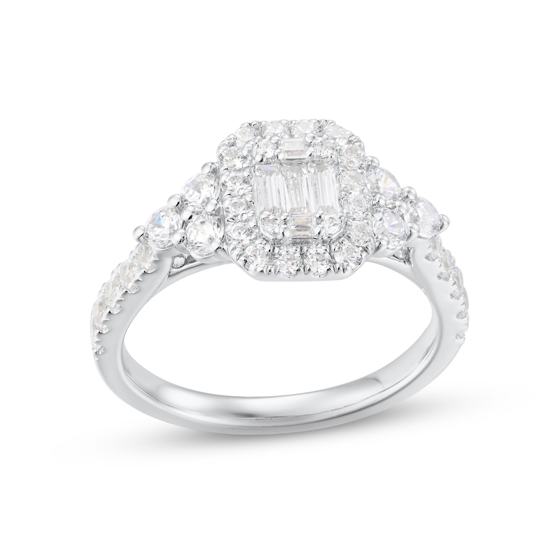 Main Image 1 of Multi-Diamond Center Engagement Ring 1 ct tw Baguette & Round-cut 14K White Gold