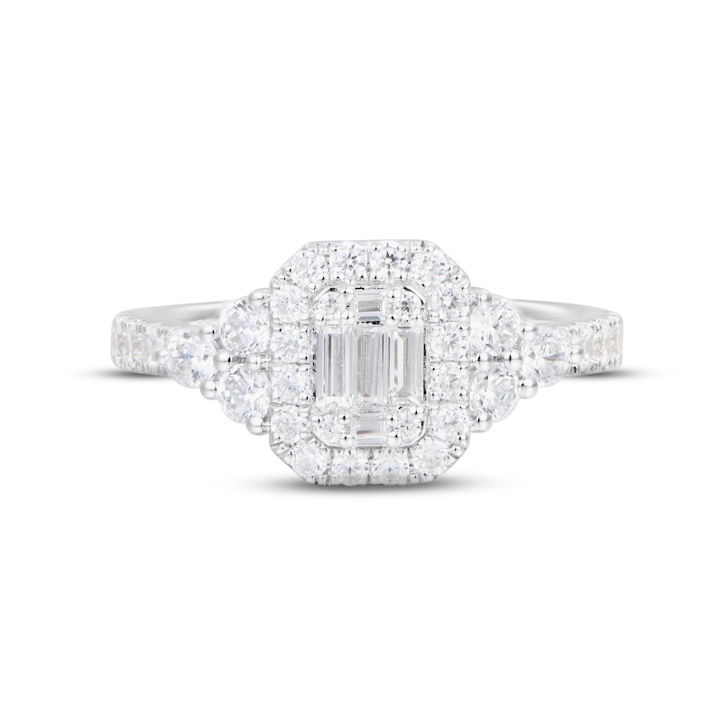 Main Image 4 of Multi-Diamond Center Engagement Ring 1 ct tw Baguette & Round-cut 14K White Gold