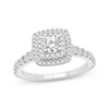 Thumbnail Image 1 of Round-Cut Diamond Double Halo Cushion Engagement Ring 1 ct tw 18K White Gold