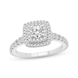 Adore Round-Cut Diamond Double Halo Cushion Engagement Ring 1 ct tw 18K White Gold