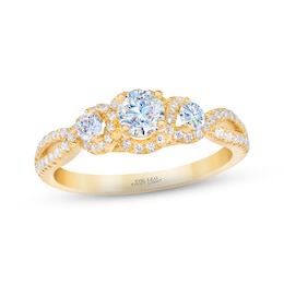 THE LEO First Light Diamond Three-Stone Engagement Ring 3/4 ct tw Round-cut 14K Yellow Gold