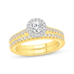 Round-Cut Diamond Halo Bridal Set 1 ct tw 18K Two-Tone Gold