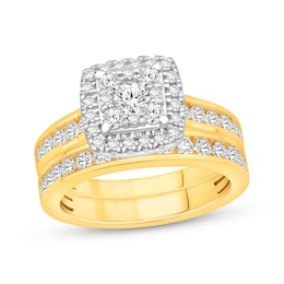 Multi-Diamond Cushion Halo Bridal Set 1-3/8 ct tw 14K Two-Tone Gold