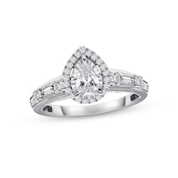 Diamond Engagement Ring 1 ct tw Pear, Round & Baguette-cut 14K White Gold