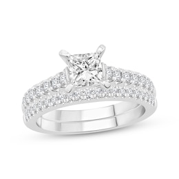 Certified Princess-Cut Ideal Diamond Bridal Set 1-1/6 ct tw 14K White Gold