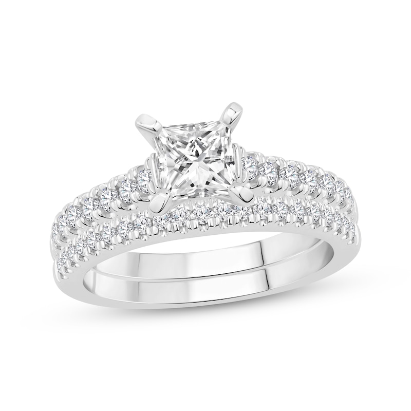 Main Image 1 of Certified Princess-Cut Ideal Diamond Bridal Set 1-1/6 ct tw 14K White Gold