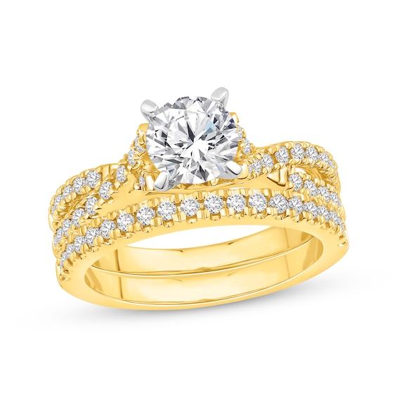 Certified Round-Cut Ideal Diamond Bridal Set 1-1/2 ct tw 14K Two-Tone Gold