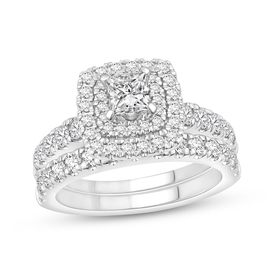 Diamond Bridal Set 1-5/8 ct tw Princess & Round-cut 14K White Gold