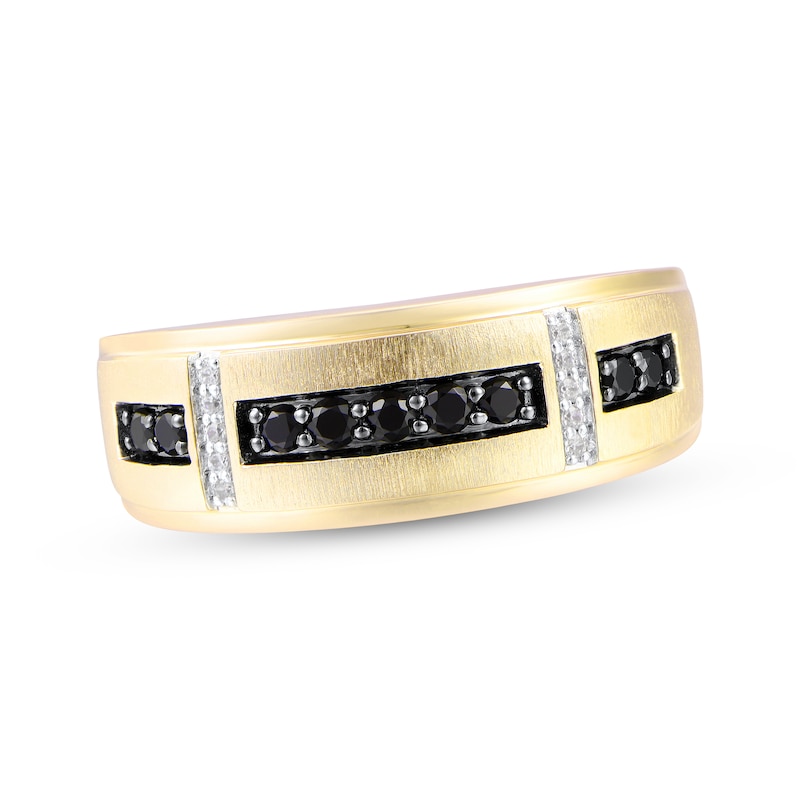 Main Image 1 of Men’s Black & White Diamond Wedding Band 1/3 ct tw 10K Yellow Gold