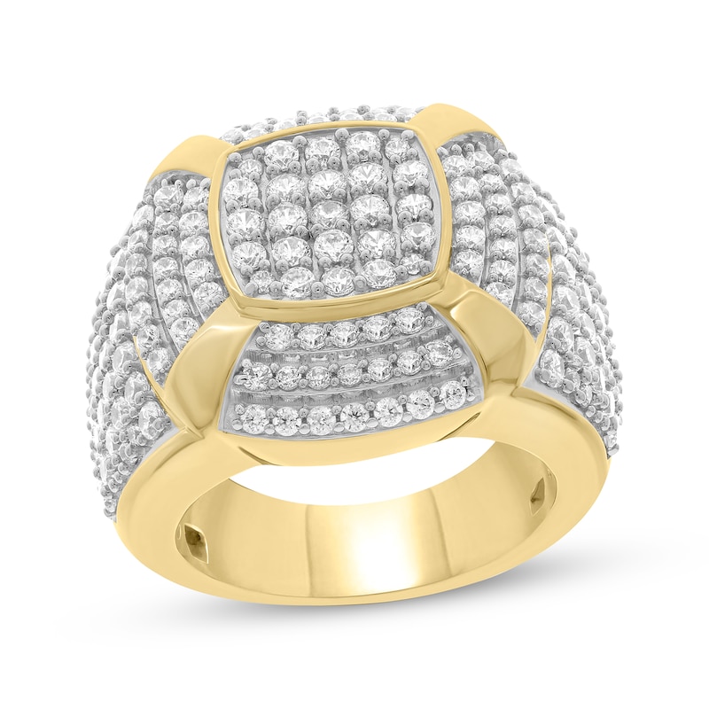 Main Image 1 of Men's Multi-Diamond Center Cushion-Shaped Tiered Ring 3-3/4 ct tw 10K Yellow Gold