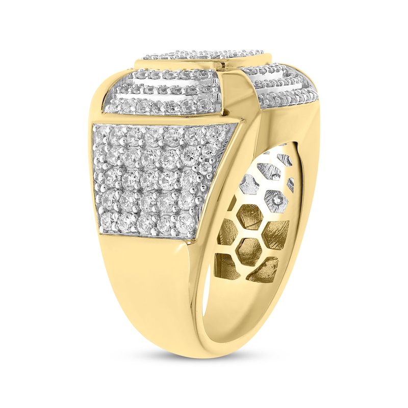 Main Image 2 of Men's Multi-Diamond Center Cushion-Shaped Tiered Ring 3-3/4 ct tw 10K Yellow Gold