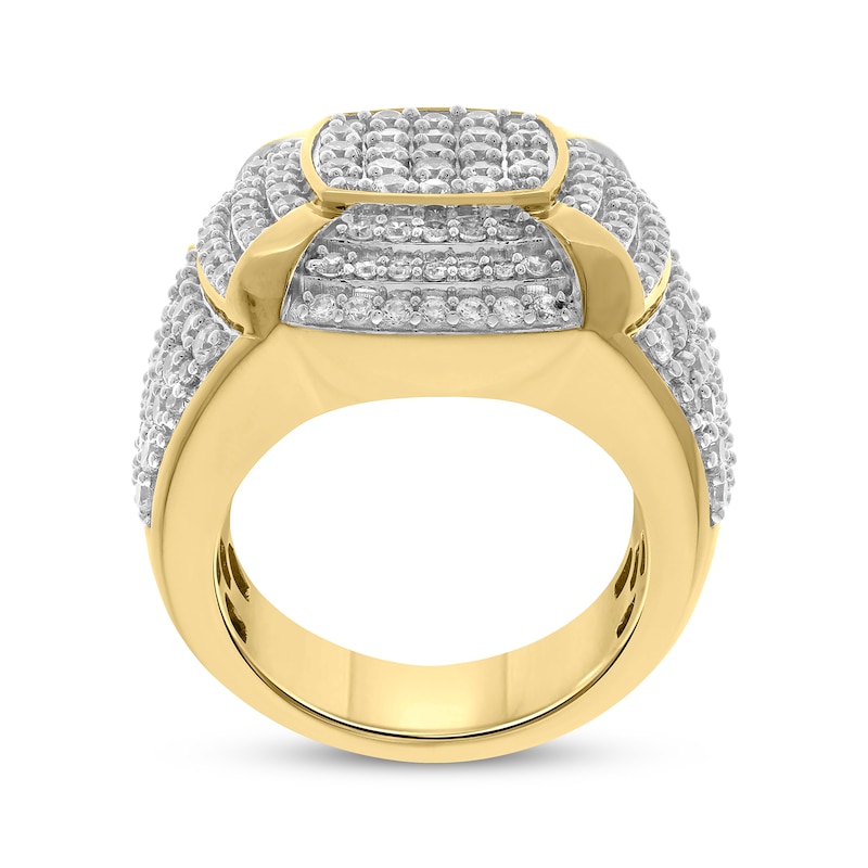 Main Image 3 of Men's Multi-Diamond Center Cushion-Shaped Tiered Ring 3-3/4 ct tw 10K Yellow Gold