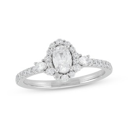 Multi-Shape Oval, Round & Pear Shaped Diamond Halo Engagement Ring 1 ct tw 14K White Gold