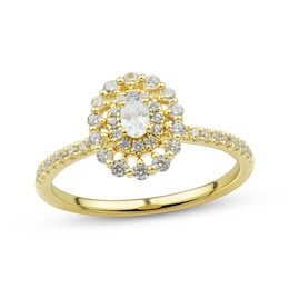 Oval & Round-Cut Diamond Halo Engagement Ring 1/2 ct tw 14K Yellow Gold