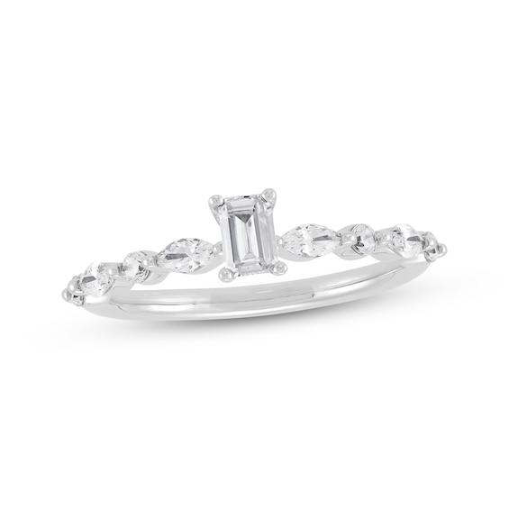 Multi-Shape Emerald, Marquise & Round-cut Diamond Engagement Ring 3/4 ct tw 14K White Gold