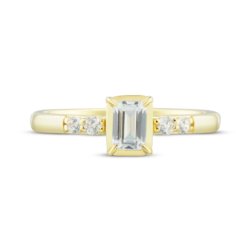 Main Image 3 of Emerald & Round-Cut Diamond Engagement Ring 1/2 ct tw 14K Yellow Gold