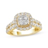 Thumbnail Image 1 of XO from KAY Round-Cut Multi-Diamond Center Cushion-Shaped Engagement Ring 1-1/5 ct tw 14K Yellow Gold