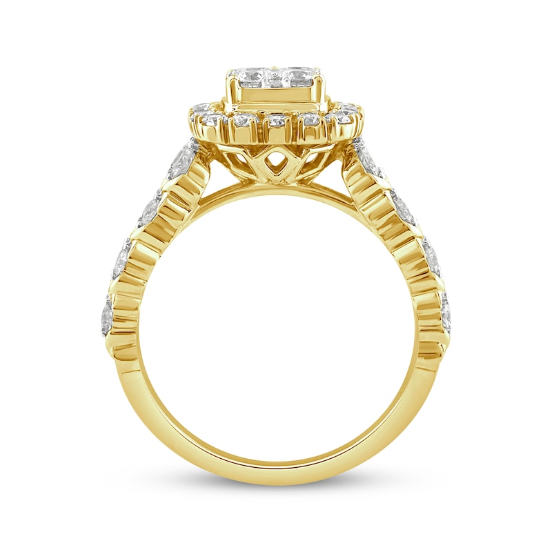 Main Image 3 of XO from KAY Round-Cut Multi-Diamond Center Cushion-Shaped Engagement Ring 1-1/5 ct tw 14K Yellow Gold