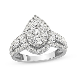 XO from KAY Round-Cut Multi-Diamond Center Pear-Shaped Engagement Ring 1-1/3 ct tw 14K White Gold