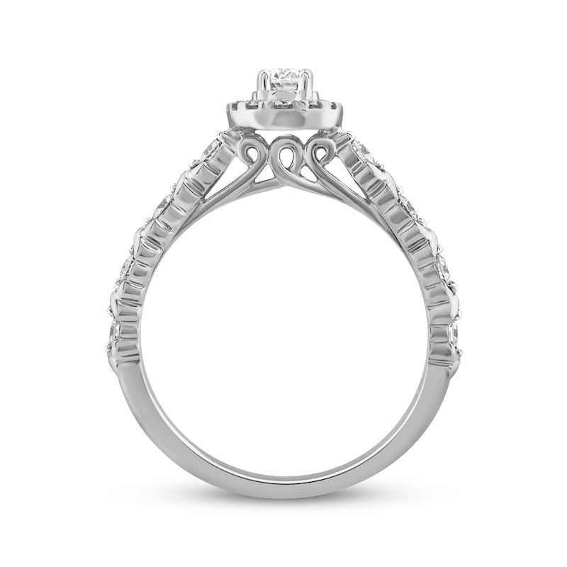 Main Image 3 of XO from KAY Oval & Round-Cut Diamond Halo Engagement Ring 5/8 ct tw 14K White Gold