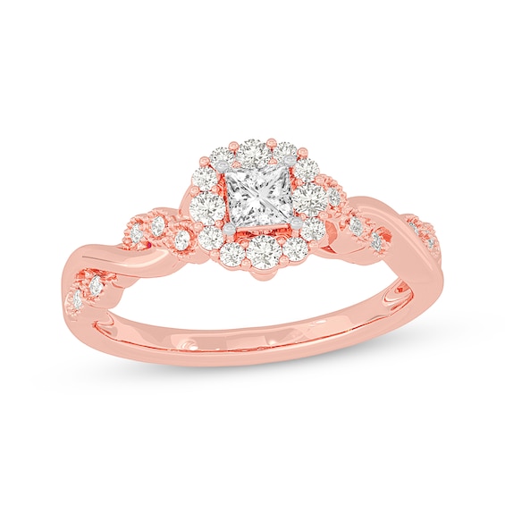 Princess-Cut Diamond Twist Shank Engagement Ring 1/2 ct tw 14K Rose Gold