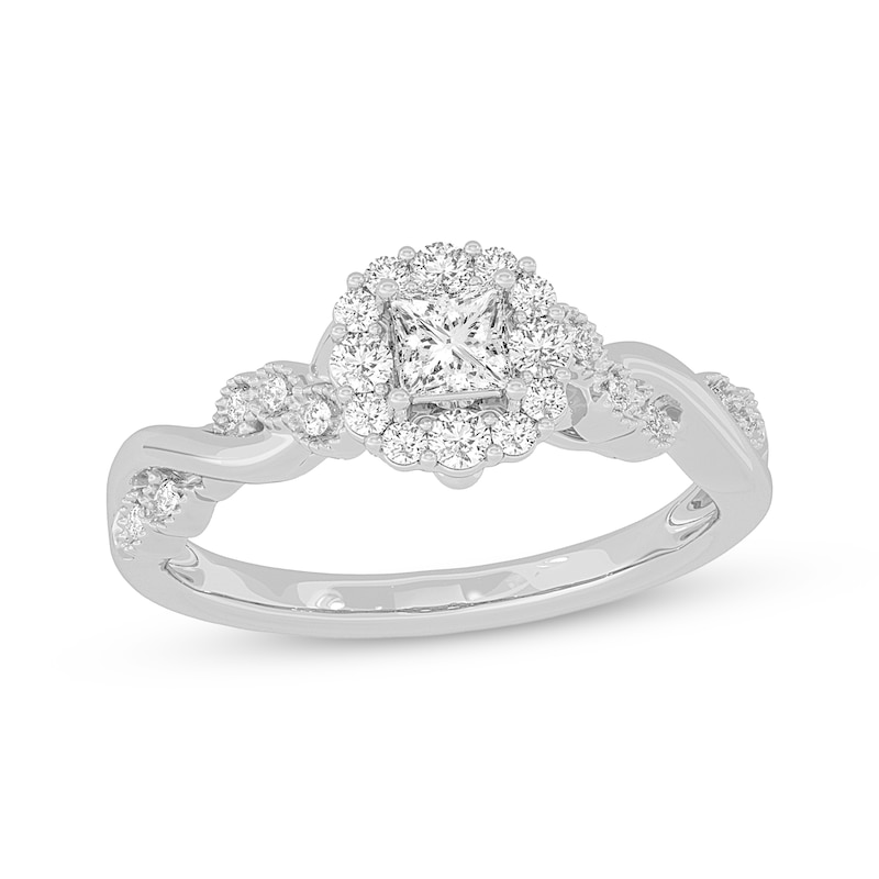 Main Image 1 of Princess-Cut Diamond Twist Shank Engagement Ring 1/2 ct tw 14K White Gold