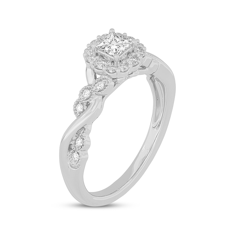 Main Image 2 of Princess-Cut Diamond Twist Shank Engagement Ring 1/2 ct tw 14K White Gold