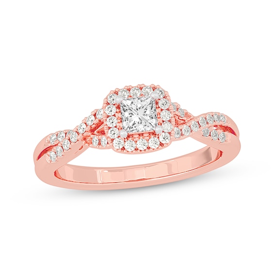 Princess-Cut Diamond Cushion Halo Frame Engagement Ring 1/2 ct tw 14K Rose Gold