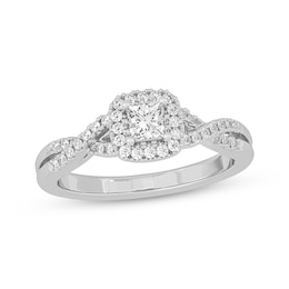 Adore Princess-Cut Diamond Cushion Halo Frame Engagement Ring 1/2 ct tw 14K White Gold