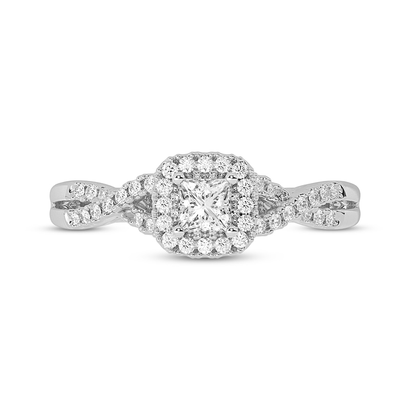 Main Image 3 of Princess-Cut Diamond Cushion Halo Frame Engagement Ring 1/2 ct tw 14K White Gold