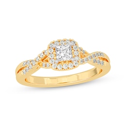 Adore Princess-Cut Diamond Cushion Halo Frame Engagement Ring 1/2 ct tw 14K Yellow Gold