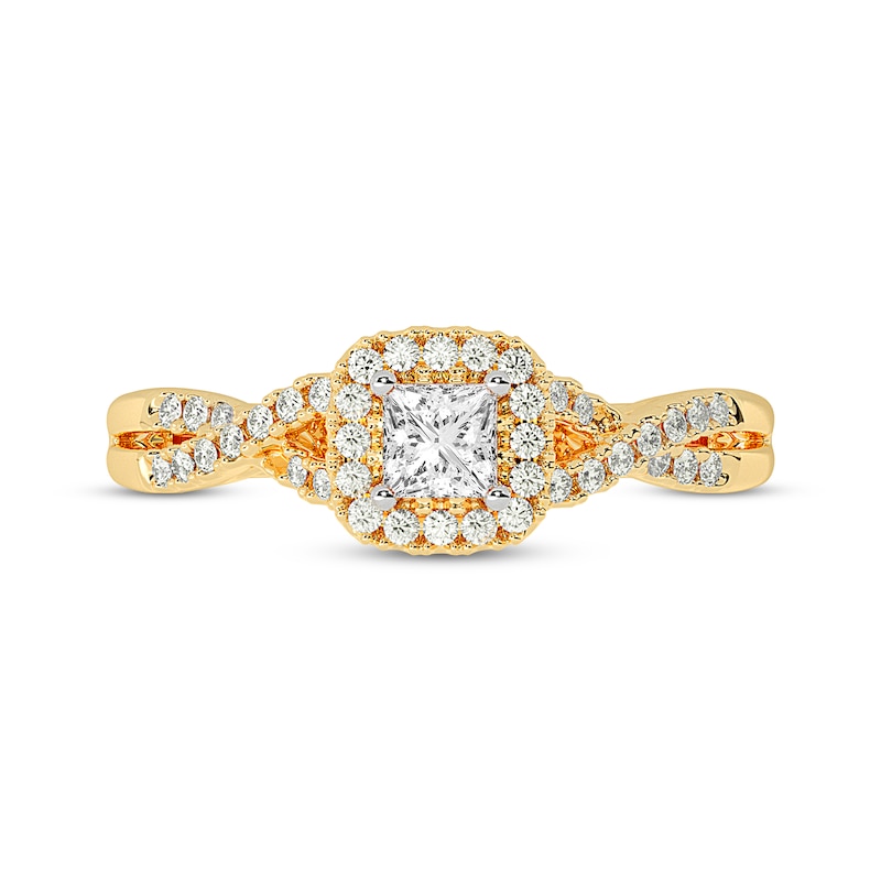 Main Image 3 of Princess-Cut Diamond Cushion Halo Frame Engagement Ring 1/2 ct tw 14K Yellow Gold