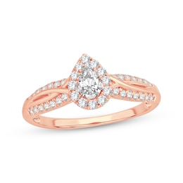 Pear-Shaped Diamond Halo Twist Shank Engagement Ring 1/2 ct tw 14K Rose Gold