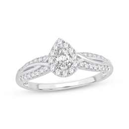 Pear-Shaped Diamond Halo Twist Shank Engagement Ring 1/2 ct tw 14K White Gold