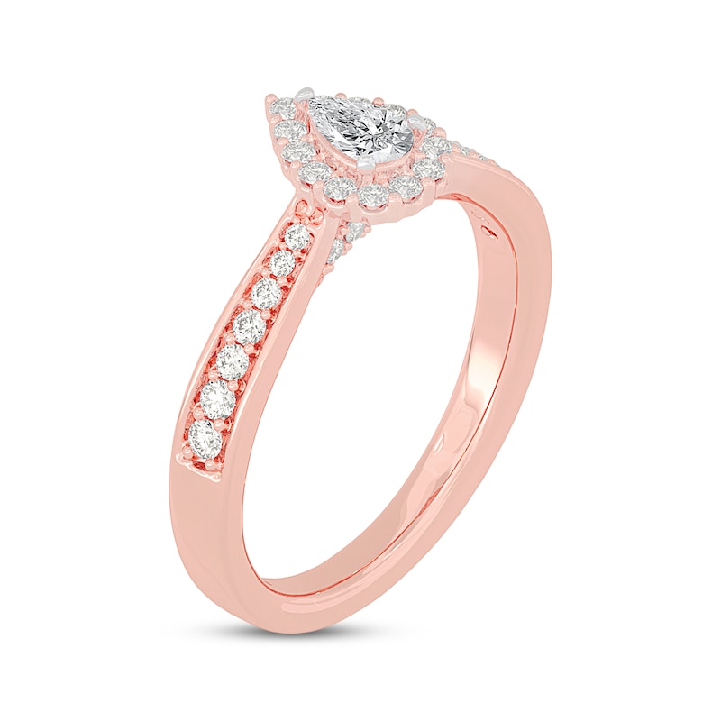 Main Image 2 of Pear-Shaped Diamond Halo Engagement Ring 1/2 ct tw 14K Rose Gold