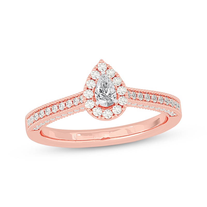 Main Image 1 of Pear-Shaped Diamond Halo Vintage-Inspired Engagement Ring 1/2 ct tw 14K Rose Gold